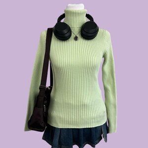 y2k green girly downtown it girl elevated basic ribbed turtleneck top